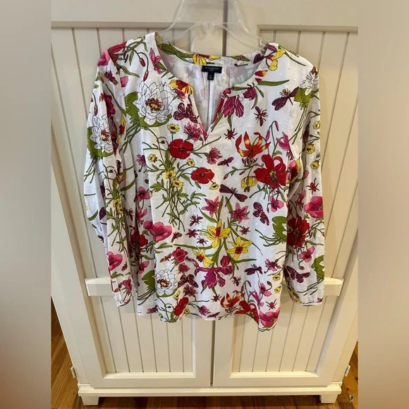 Talbots Floral Blouse - White, Pink, Yellow, Green - Picture 2 of 13